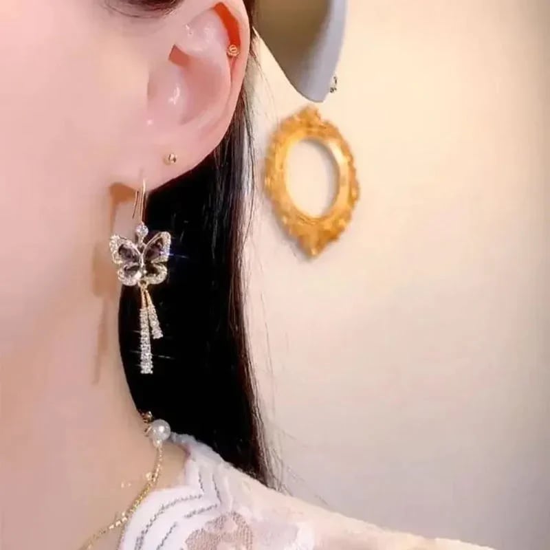 Crystal Butterfly Tassel Earrings