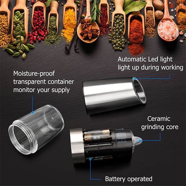 Automatic Electric Gravity Induction Salt & Pepper Grinder